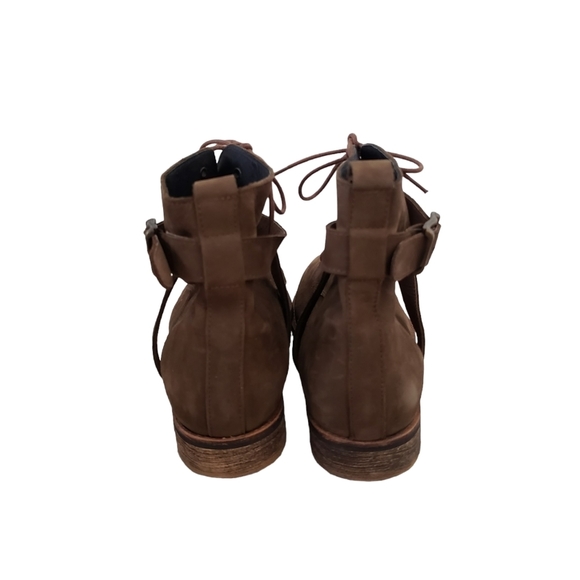 Renvy Spain Brown Nubuck Leather Lace Up & Straps Moto Boots - Picture 5 of 10